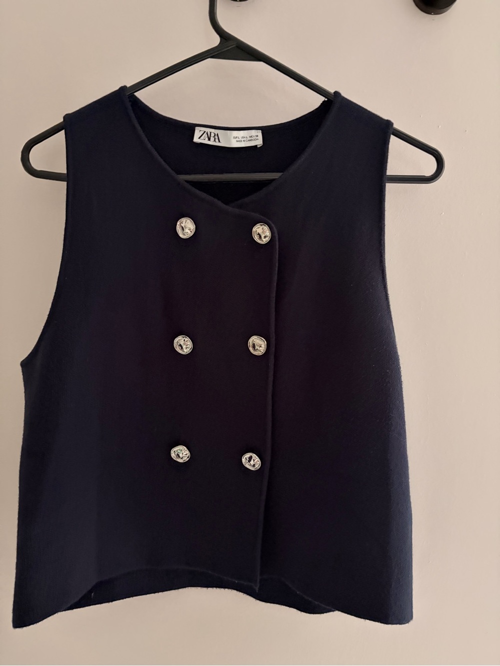 Zara Navy Double-Row Button Knit Vest - Picture 4 of 5